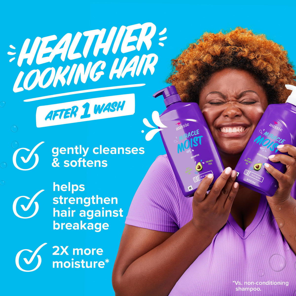 Aussie conditioner texture poured onto hand to show smooth moisturizing slip