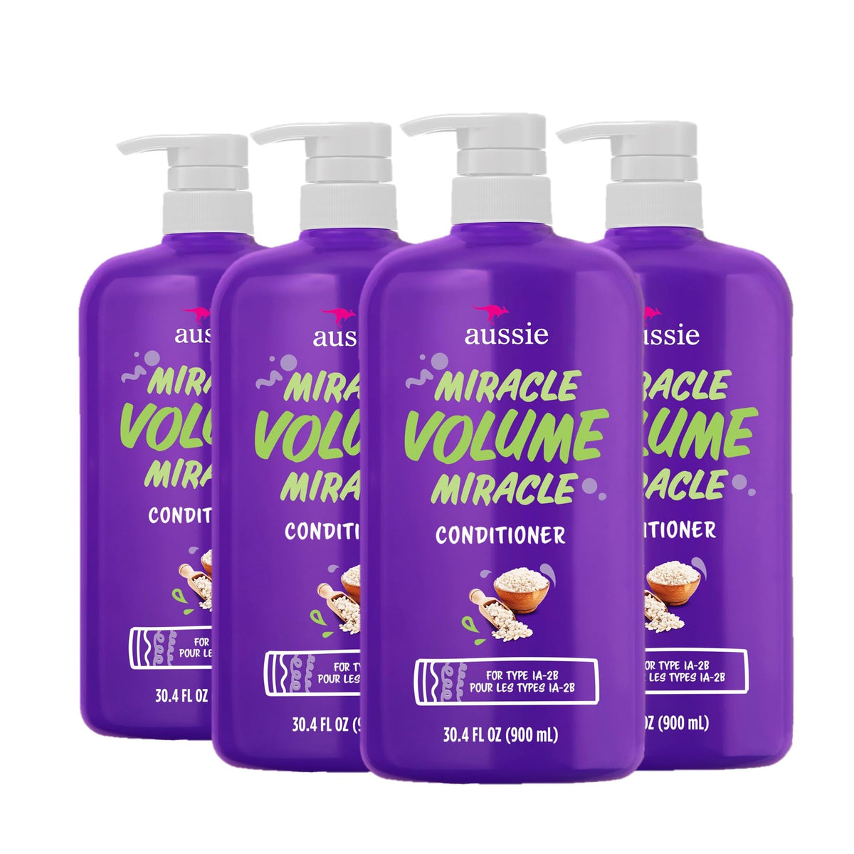 Aussie front packaging of Miracle Volume Conditioner showing size and label benefits