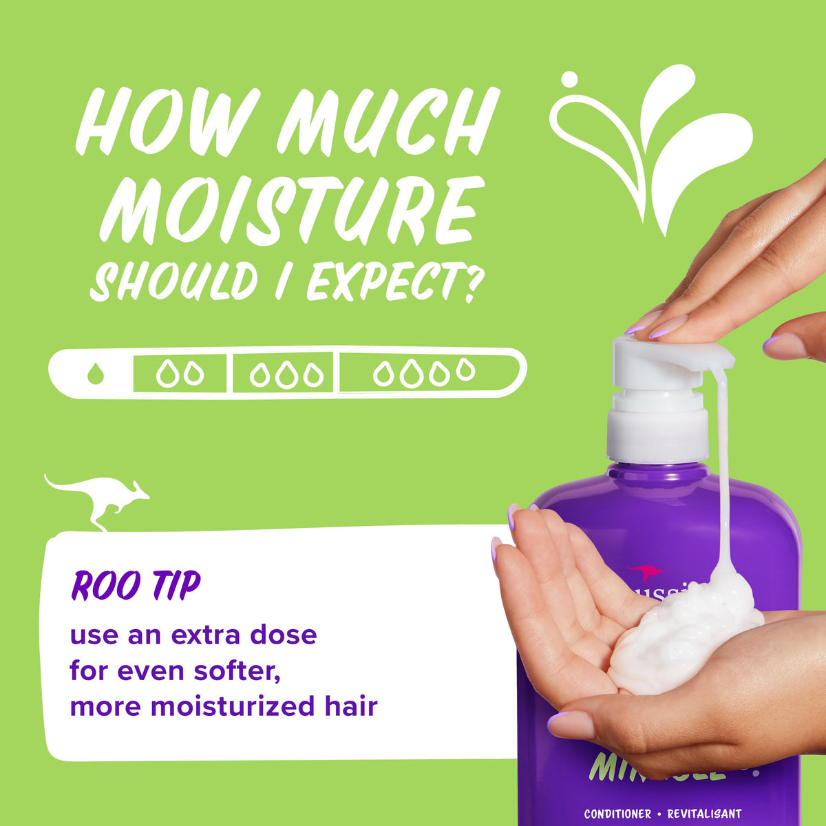 Person applying Aussie Miracle Volume Conditioner in shower for detangling benefit