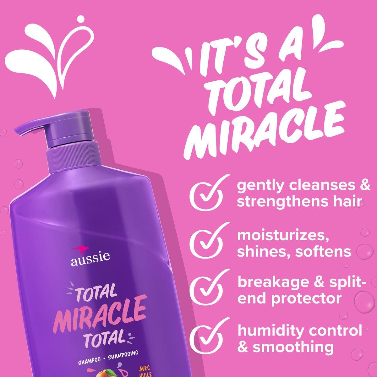 Aussie shampoo texture pouring, shows creamy lather for smooth hair