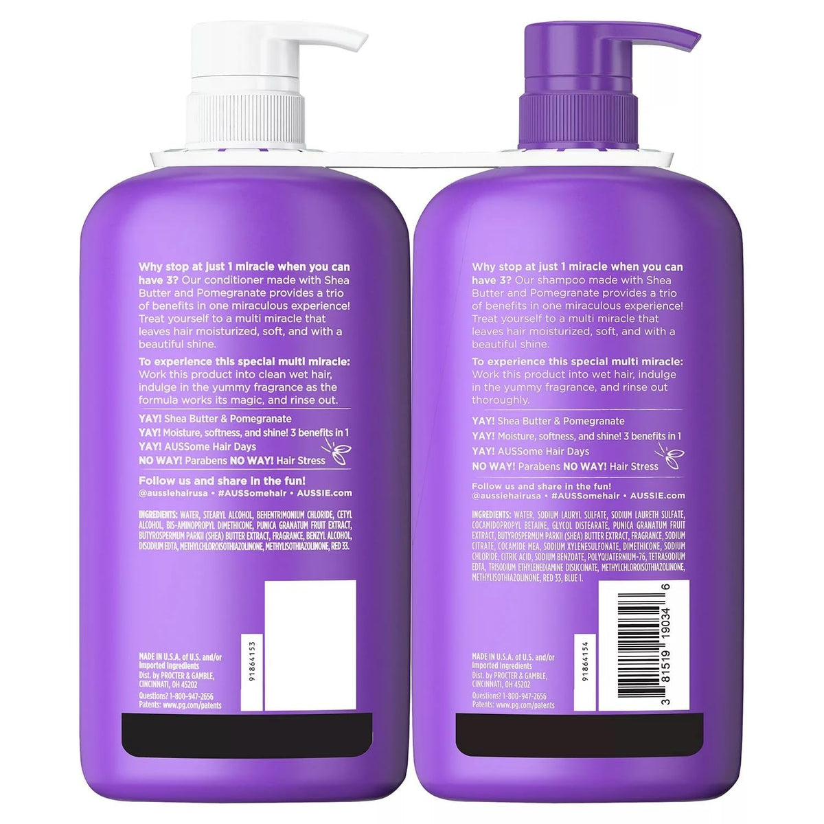 Aussie texture close-up of creamy pomegranate and shea formula hydrating hair