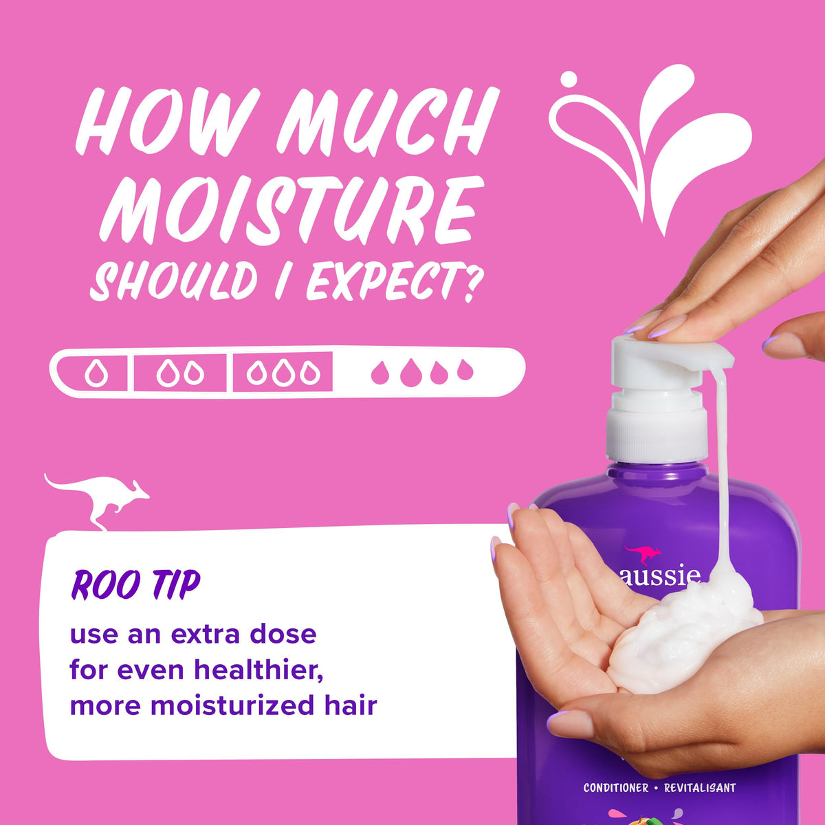 Aussie conditioner in use on wet hair demonstrating detangling benefit