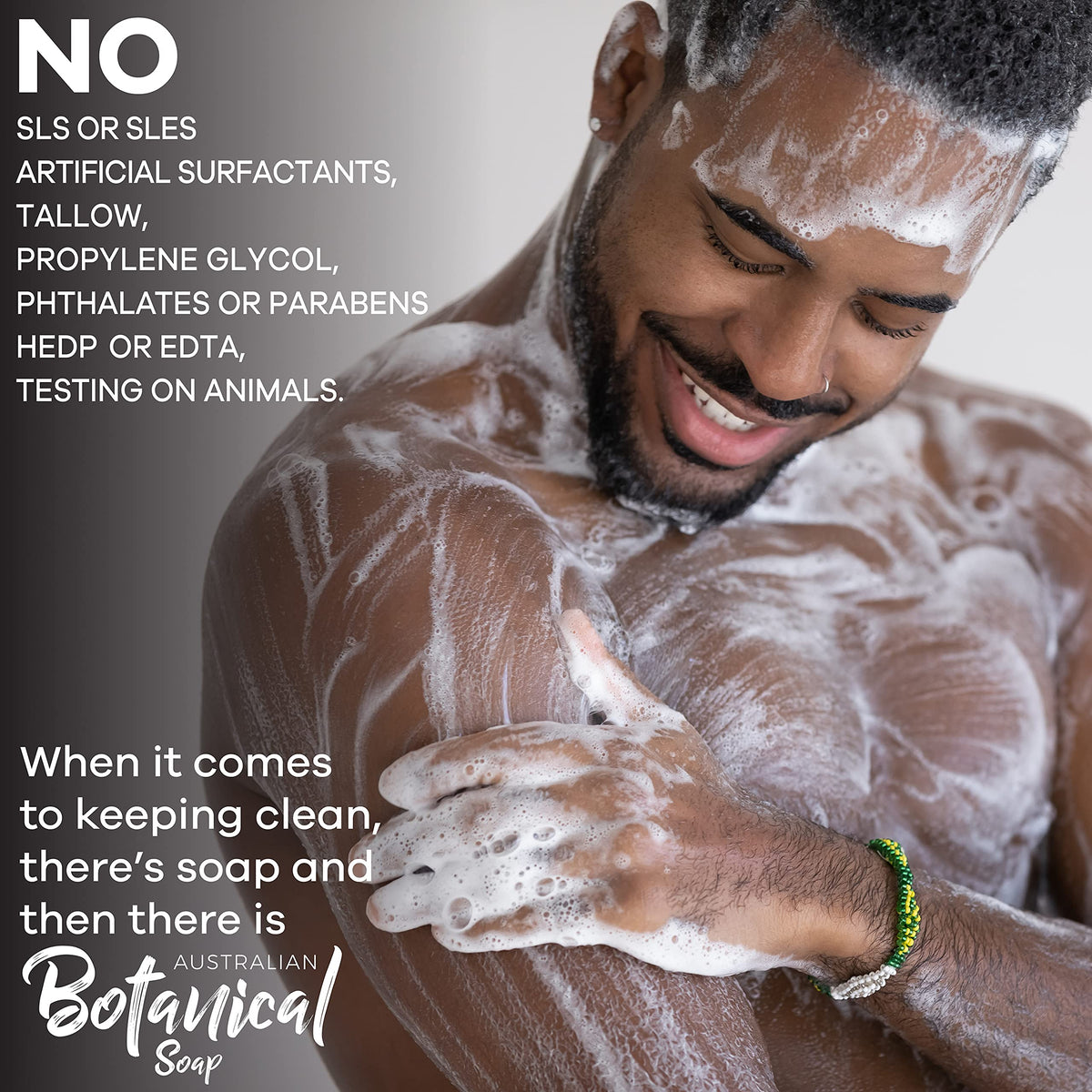 Australian Botanical bars in shower setting producing rich lather for clean rinse