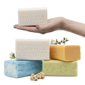 Australian Botanical front packaging showing four soap bars and benefits