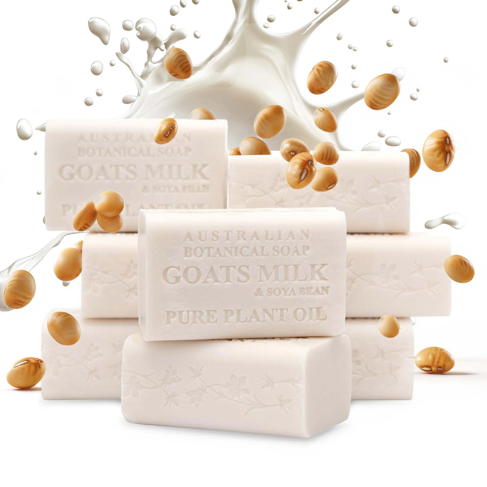 Australian Botanical front packaging showing eight soap bars and benefits