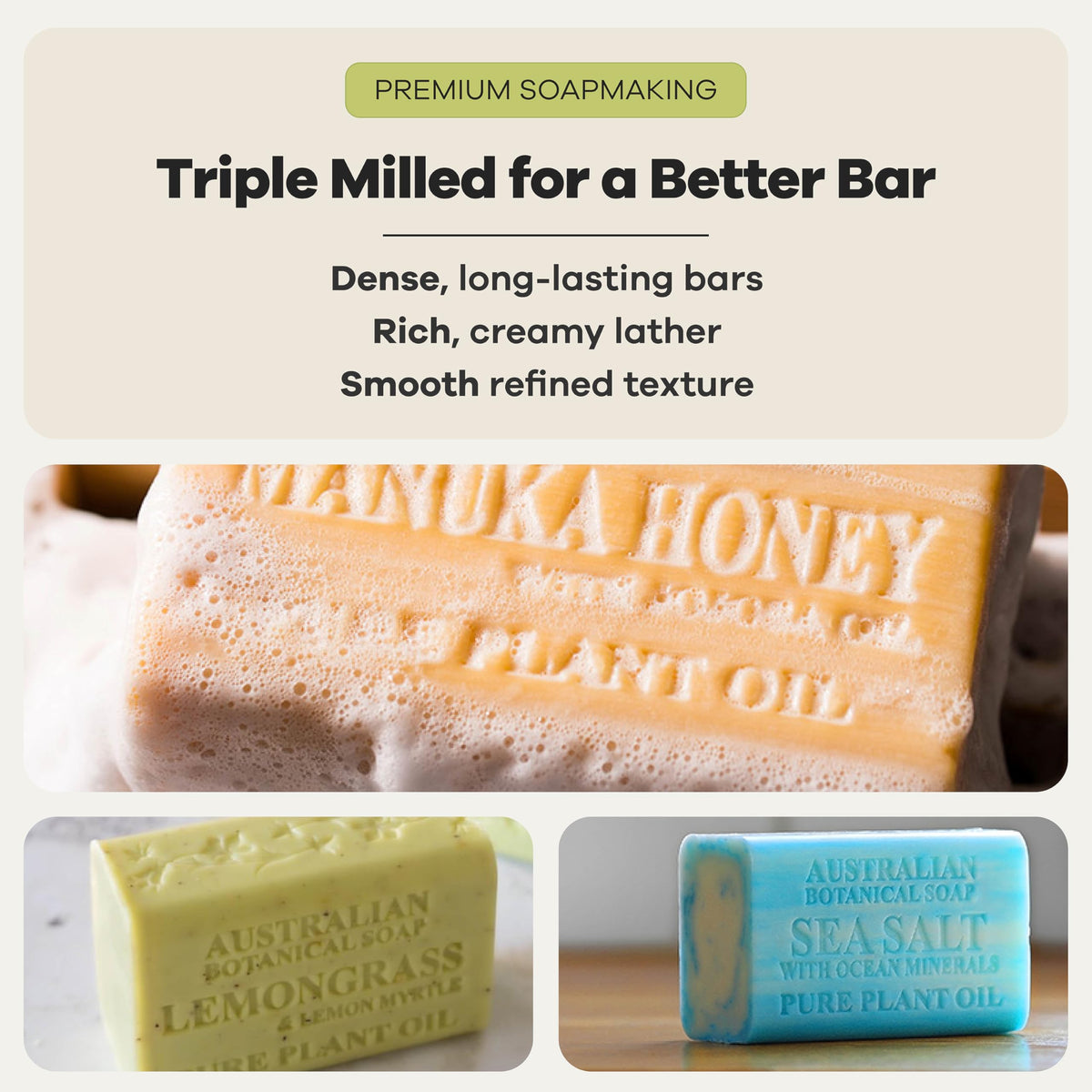 Australian Botanical Lemongrass bar in shower scene offering refreshing citrus cleanse