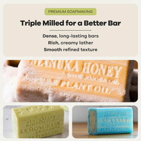 Australian Botanical Lemongrass bar in shower scene offering refreshing citrus cleanse