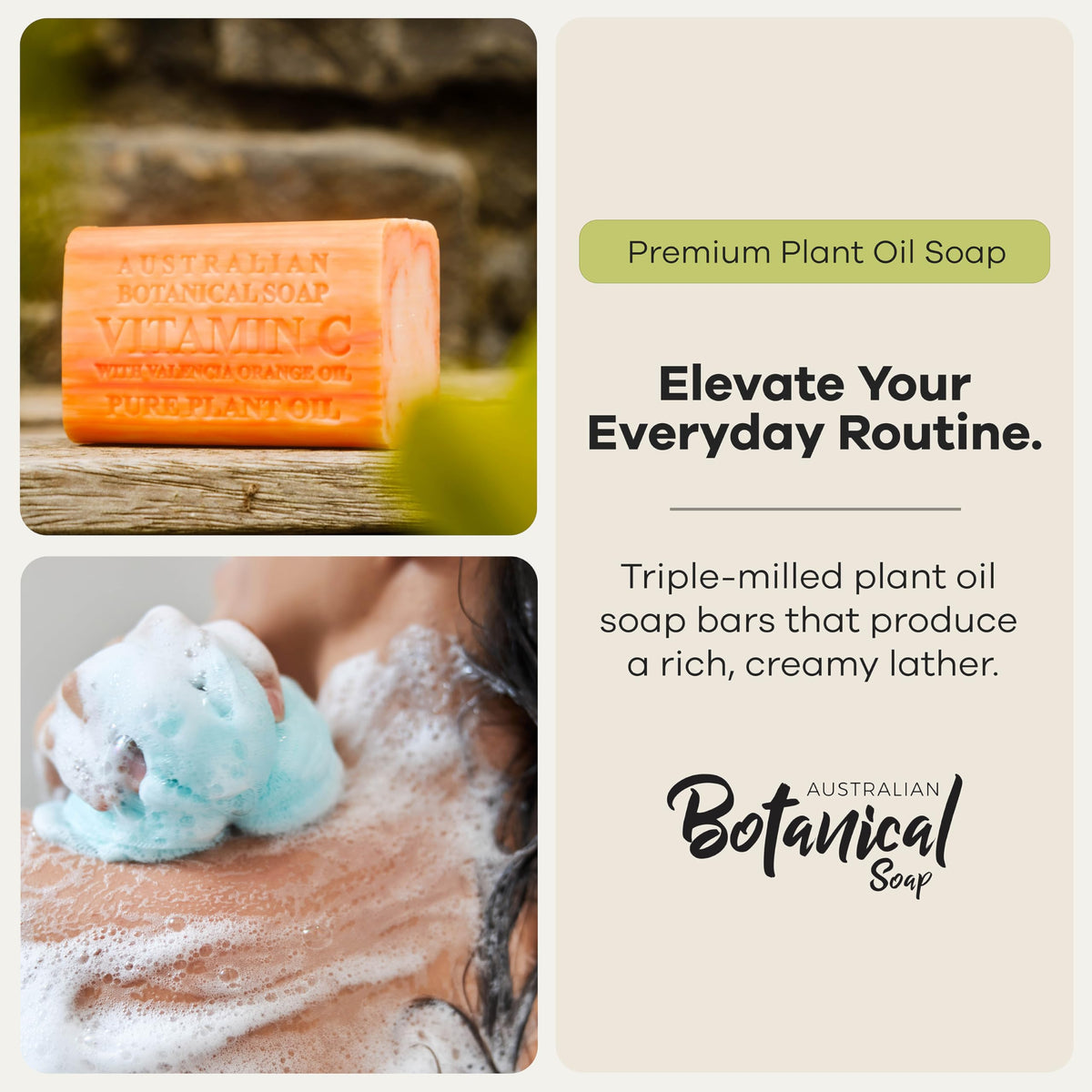 Australian Botanical Soap close-up of bar texture highlighting dense triple-milled feel
