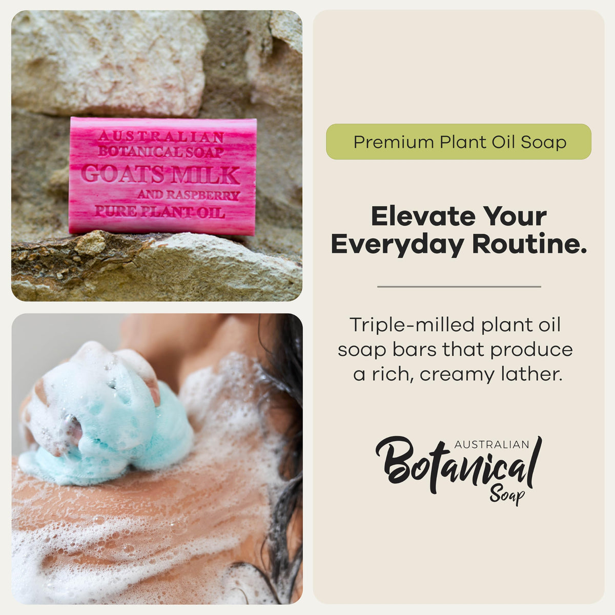 Australian Botanical close-up of triple-milled texture highlighting long-lasting quality