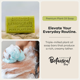 Australian Botanical Soap closeup of bar texture showing dense triple‑milled surface and creamy lather benefit