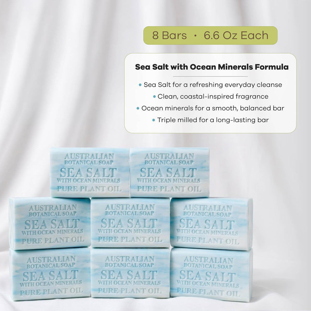 Australian Botanical Soap bar on a draining soap dish illustrating long-lasting use
