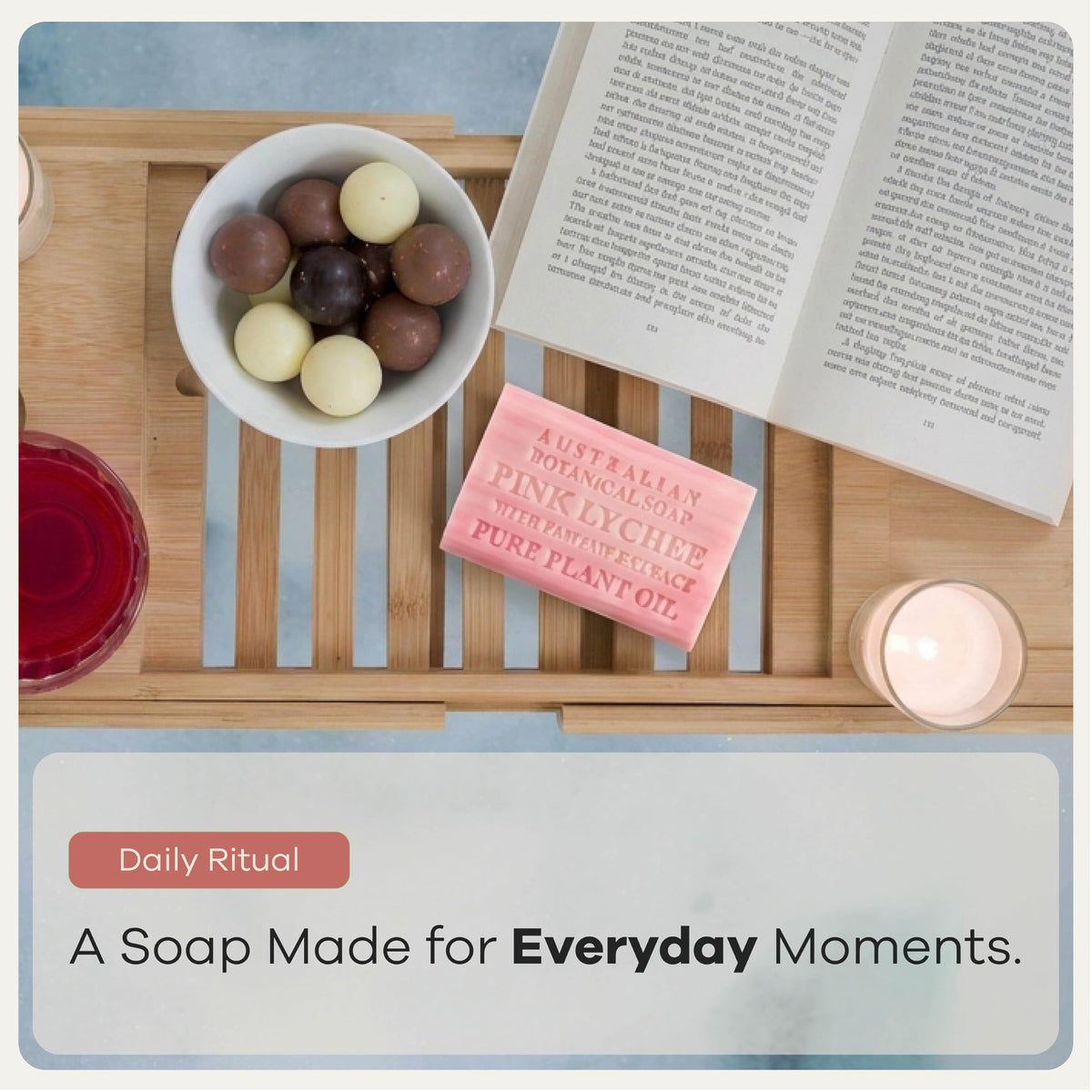 Australian Botanical Soap bars styled in bathroom to show everyday use and aesthetic appeal