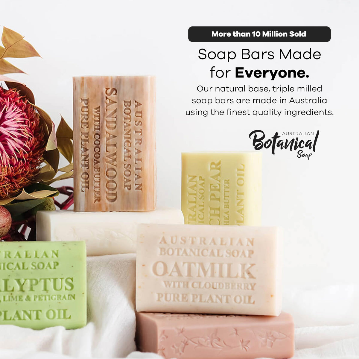 Australian Botanical Soap bars styled in a bathroom to show gifting and guest-ready use