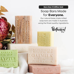 Australian Botanical Soap bars styled in a bathroom to show gifting and guest-ready use