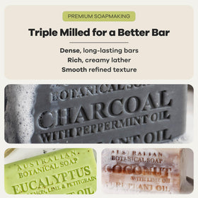 Australian Botanical Soap activated charcoal bar detail highlighting deep-cleaning boost