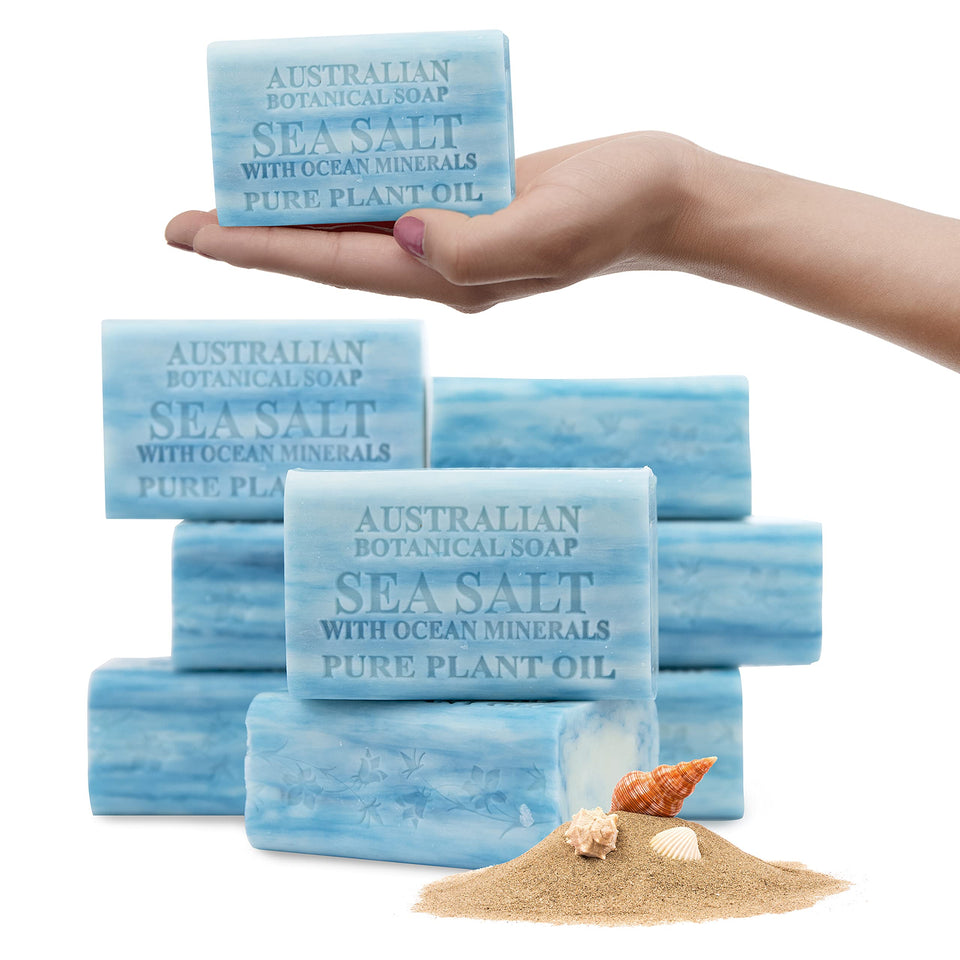 Australian Botanical Soap front packaging showing sea salt scent and pack benefits