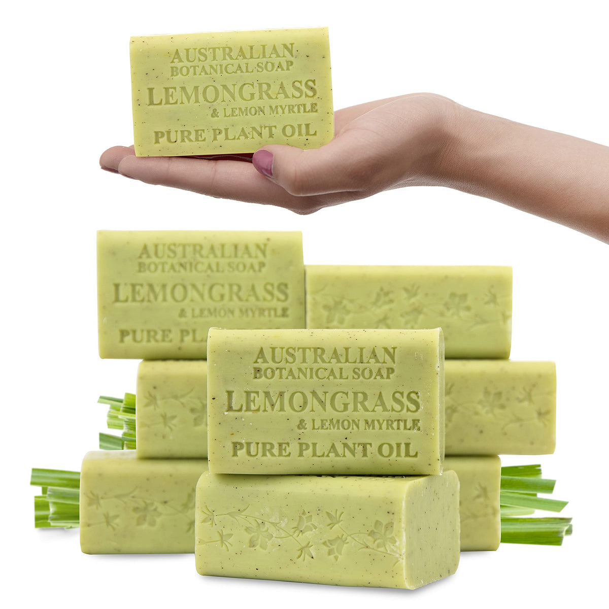 Australian Botanical Soap front packaging showing eight bars and citrus branding benefits long‑lasting use