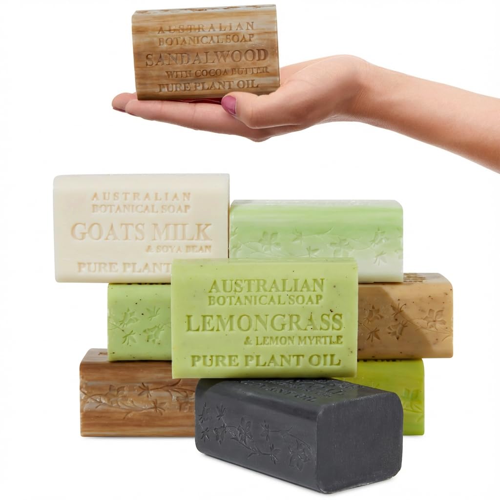 Australian Botanical Soap front packaging shows full 8-bar variety pack and brand clarity