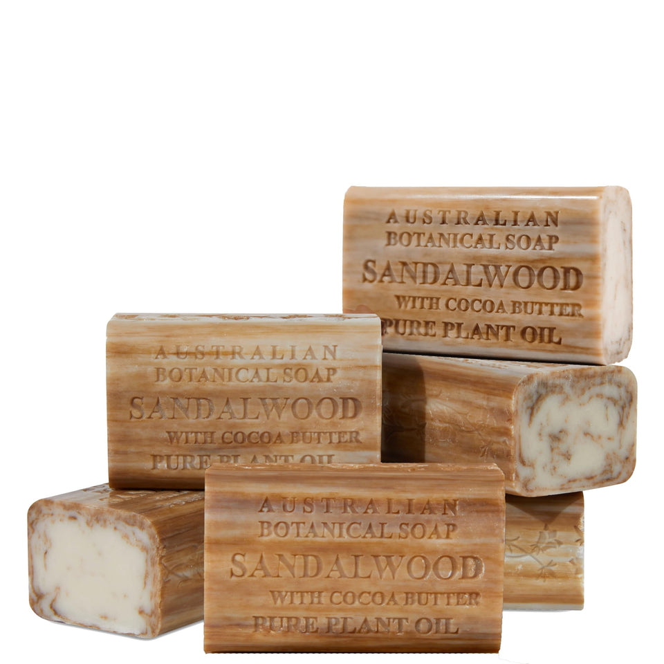 Australian Botanical Soap front packaging showing six bars and clear labeling benefit: reliable supply