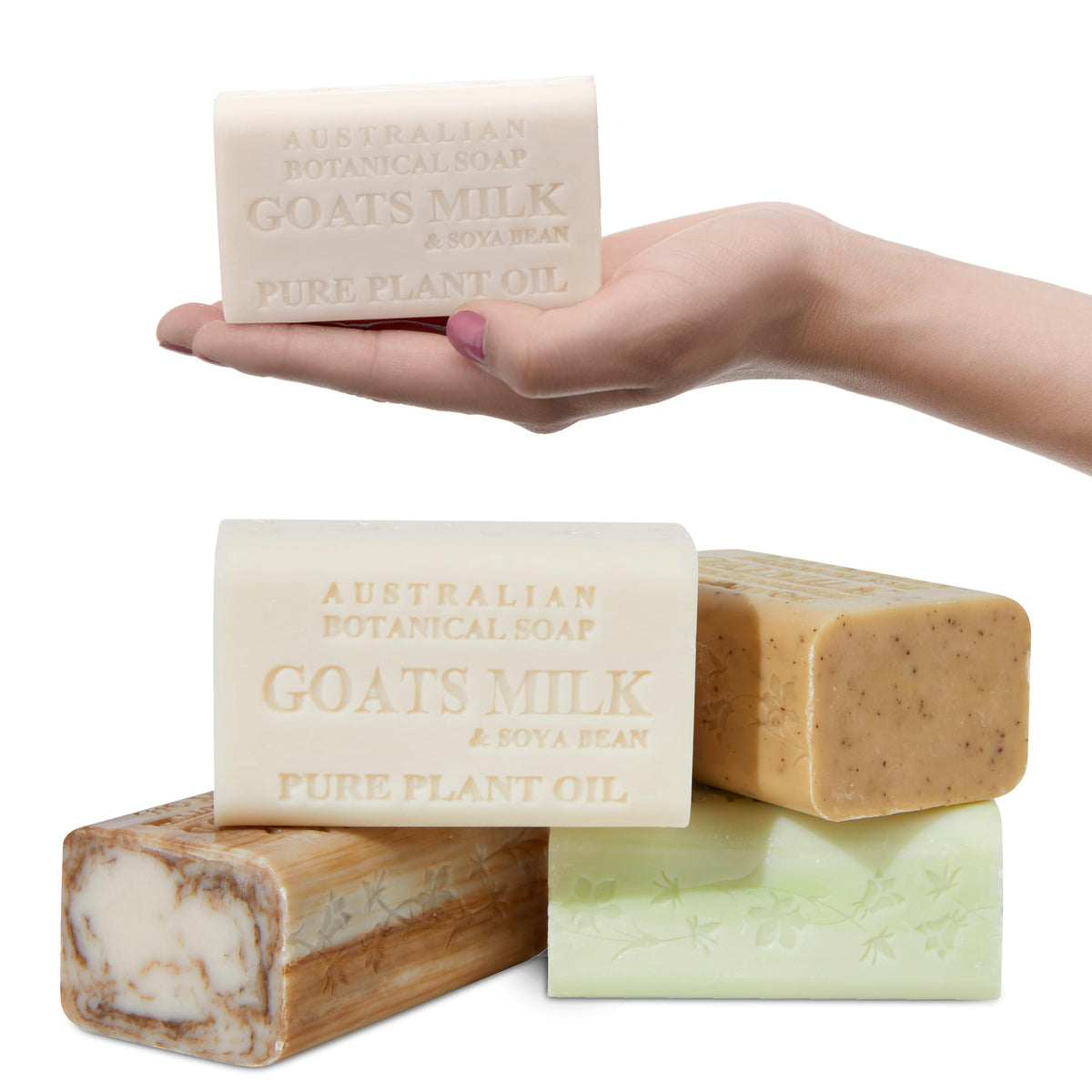 Australian Botanical Soap front packaging showing four-bar variety pack and benefits