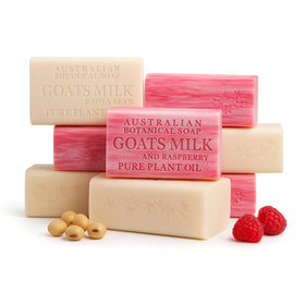 Australian Botanical Soap front packaging showing pack of eight bars benefits long-lasting