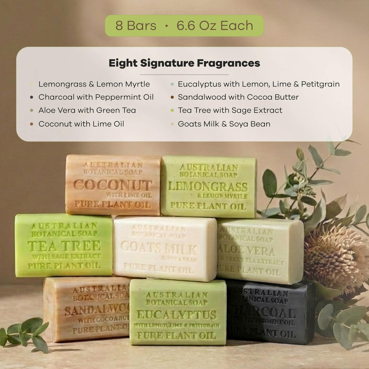 Australian Botanical Soap goat’s milk bar label visible showing creamy hydration benefit