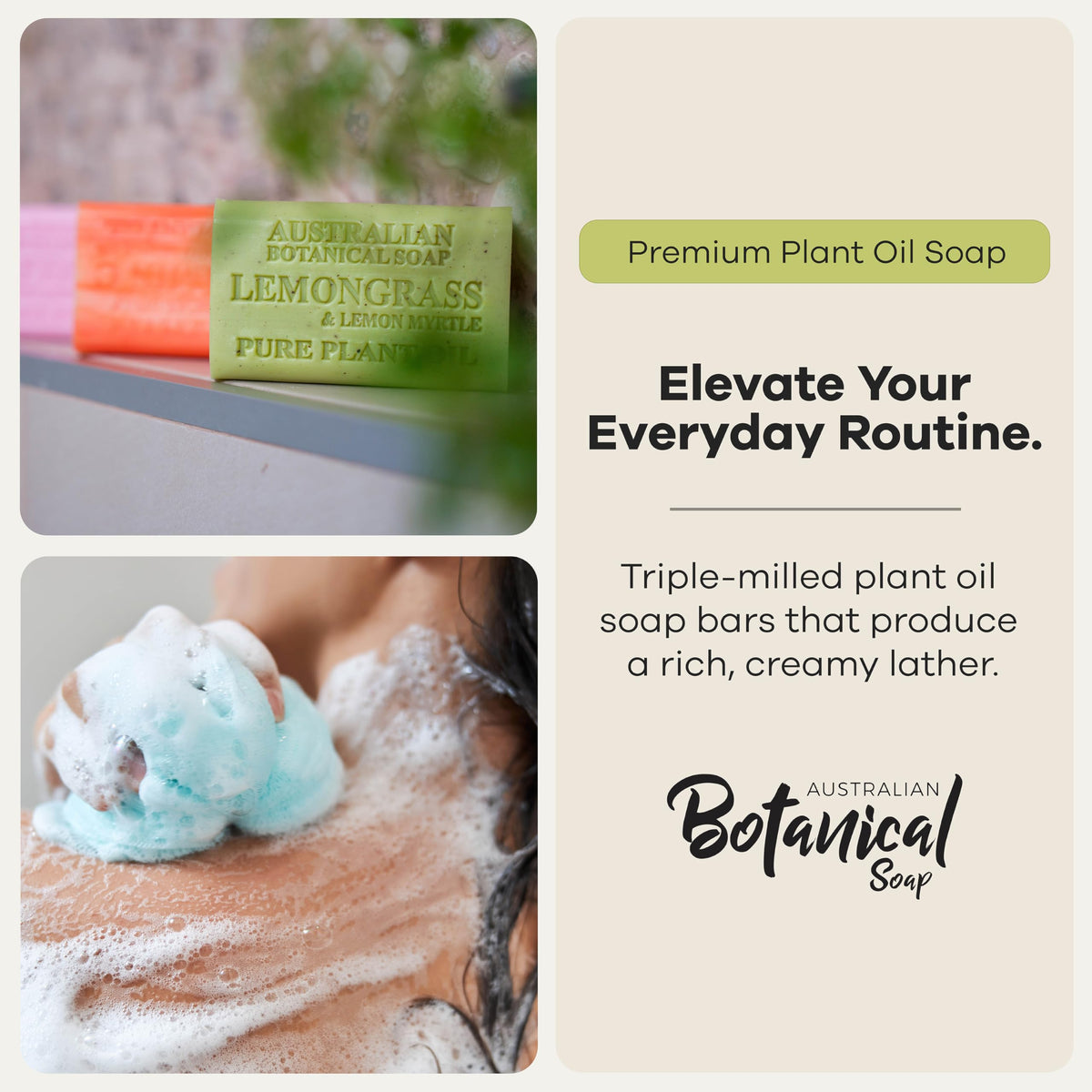 Australian Botanical Soap goats milk and soya bean bar close-up, creamy texture benefit
