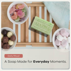 Australian Botanical Soap ingredients flatlay showing shea butter and botanical components