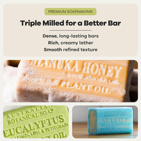 Australian Botanical Soap ingredients label highlighting plant oils and shea butter benefits