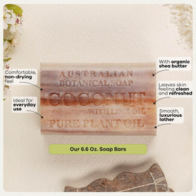Australian Botanical Soap label close-up showing ingredient list and transparency benefit