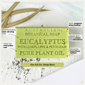 Australian Botanical Soap ingredient label close-up showing plant oils and organic shea butter benefits