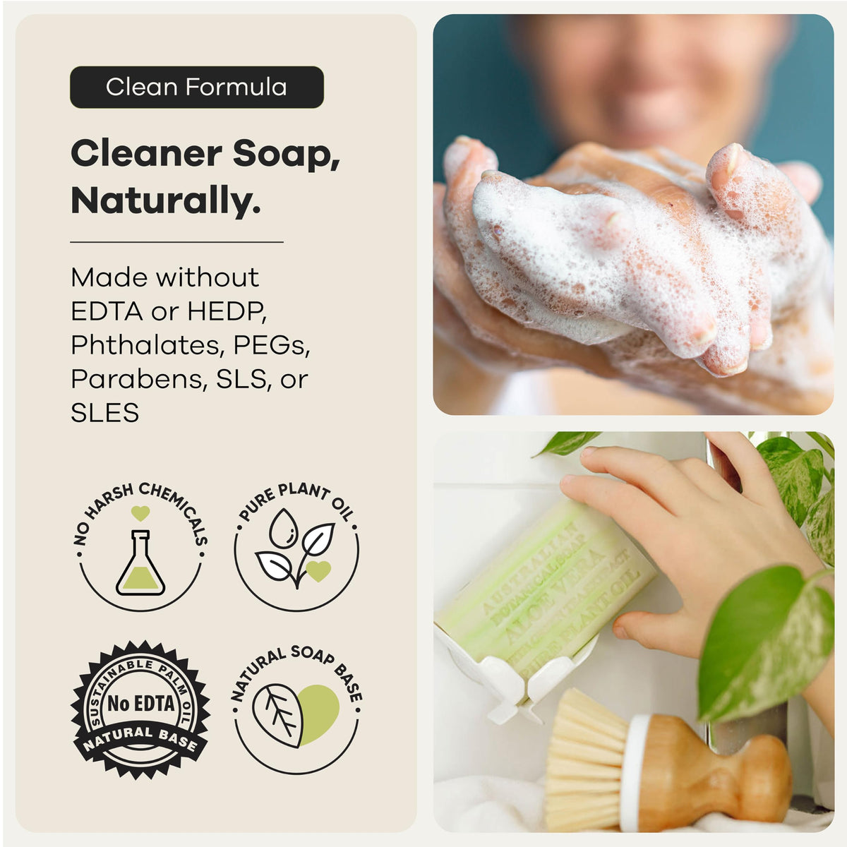 Australian Botanical Soap rich lather on skin for reliable cleansing