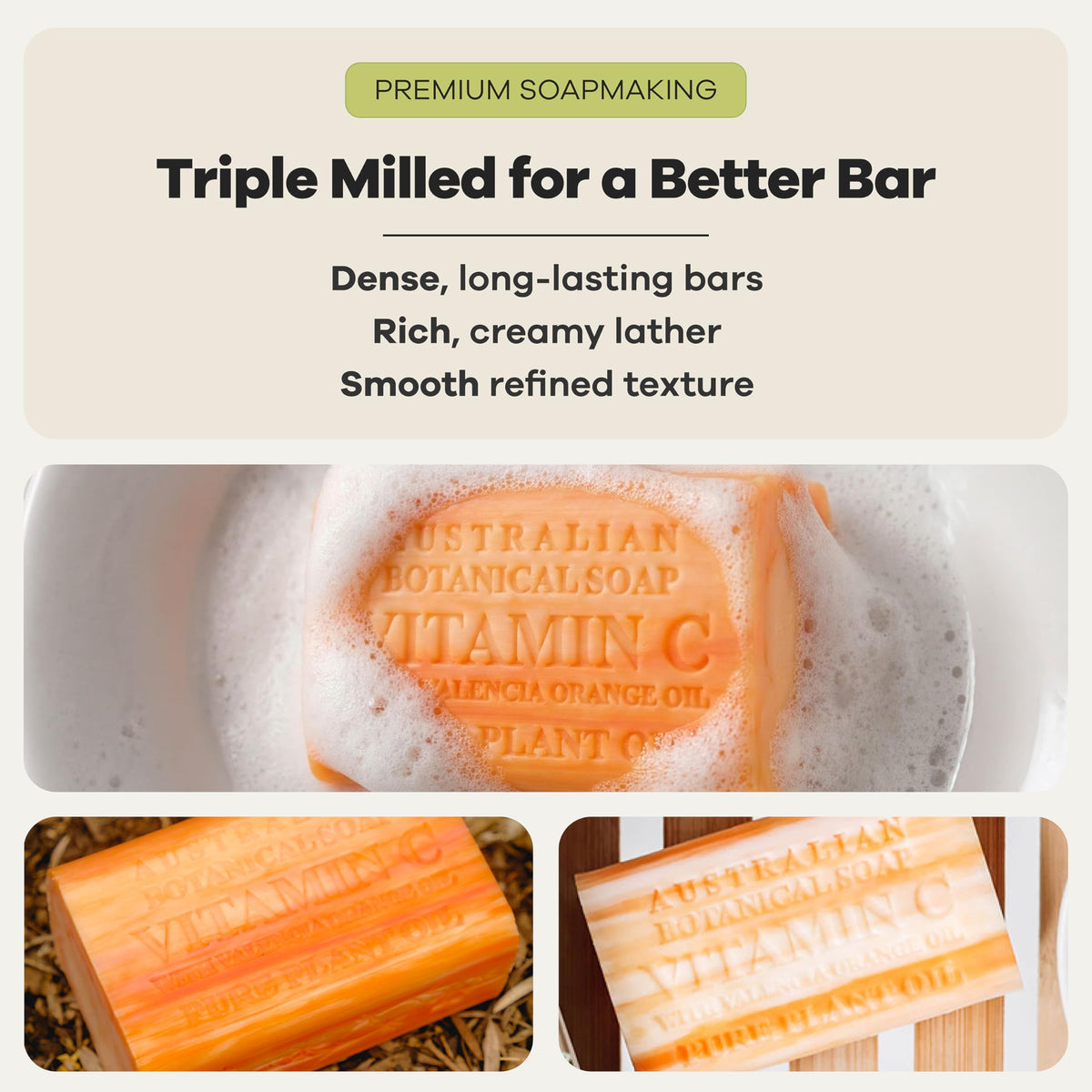 Australian Botanical Soap rich lather foam showcasing creamy high-glycerin cleanse