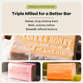 Australian Botanical Soap manuka honey bar label detail highlighting natural ingredients benefit