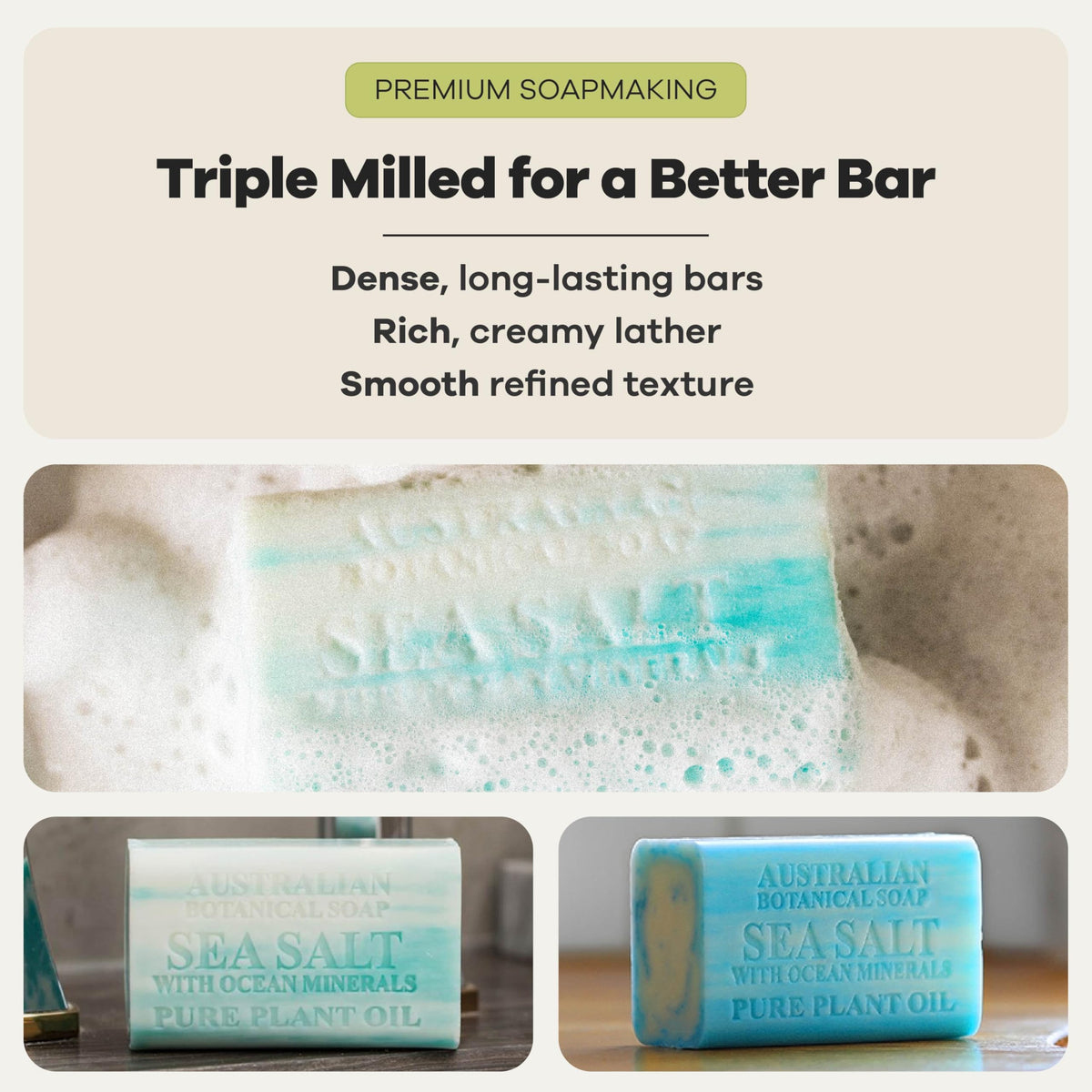 Australian Botanical Soap with shea butter ingredient emphasizing moisturizing benefit
