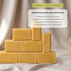 Australian Botanical Soap bar on scale showing 6.6 oz size and long-lasting benefit
