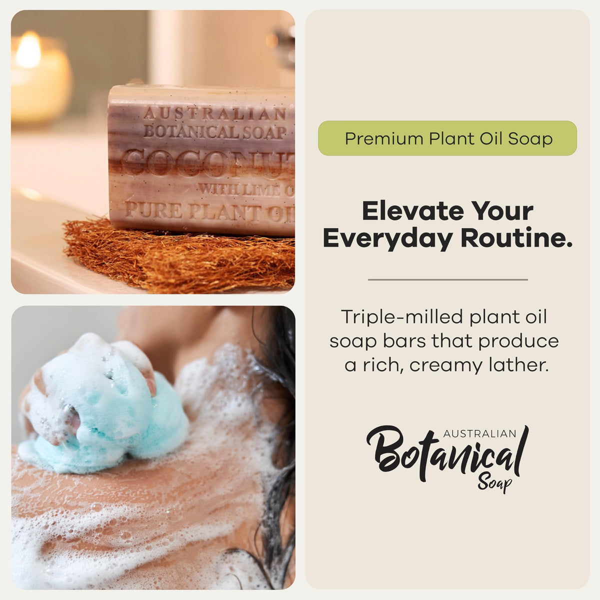 Australian Botanical Soap single bar close-up highlighting dense triple-milled texture