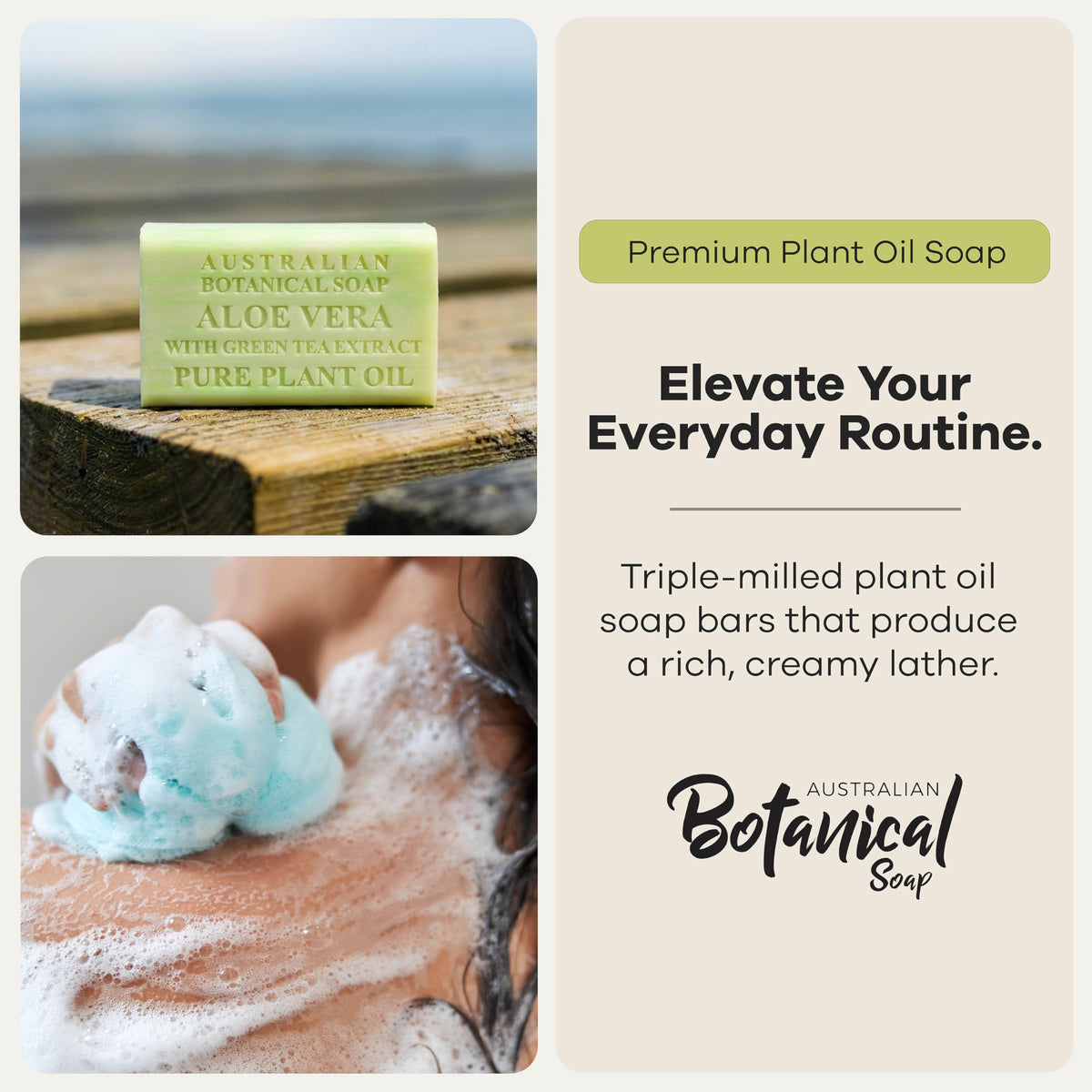 Australian Botanical Soap single bar close-up highlighting firm triple-milled texture