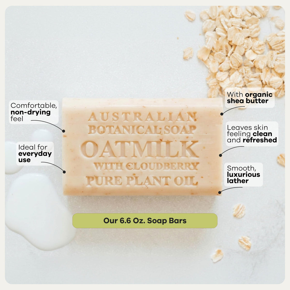 Australian Botanical Soap bar held in hand showing scale and long-lasting size