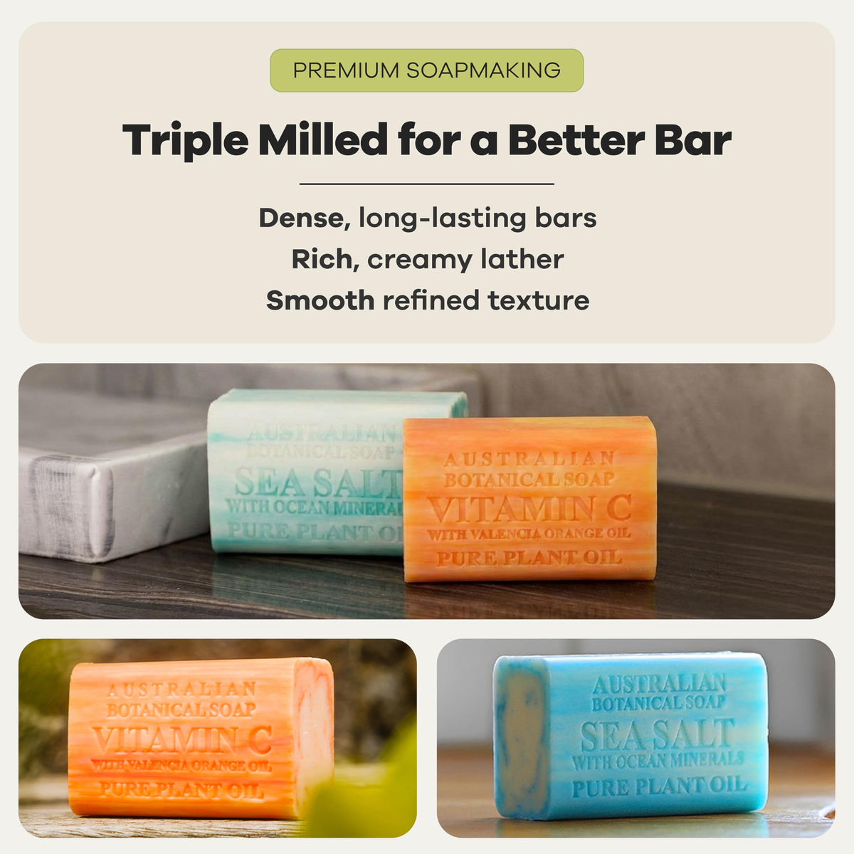 Australian Botanical Soap creamy lather texture demonstrating rich foam and gentle cleansing