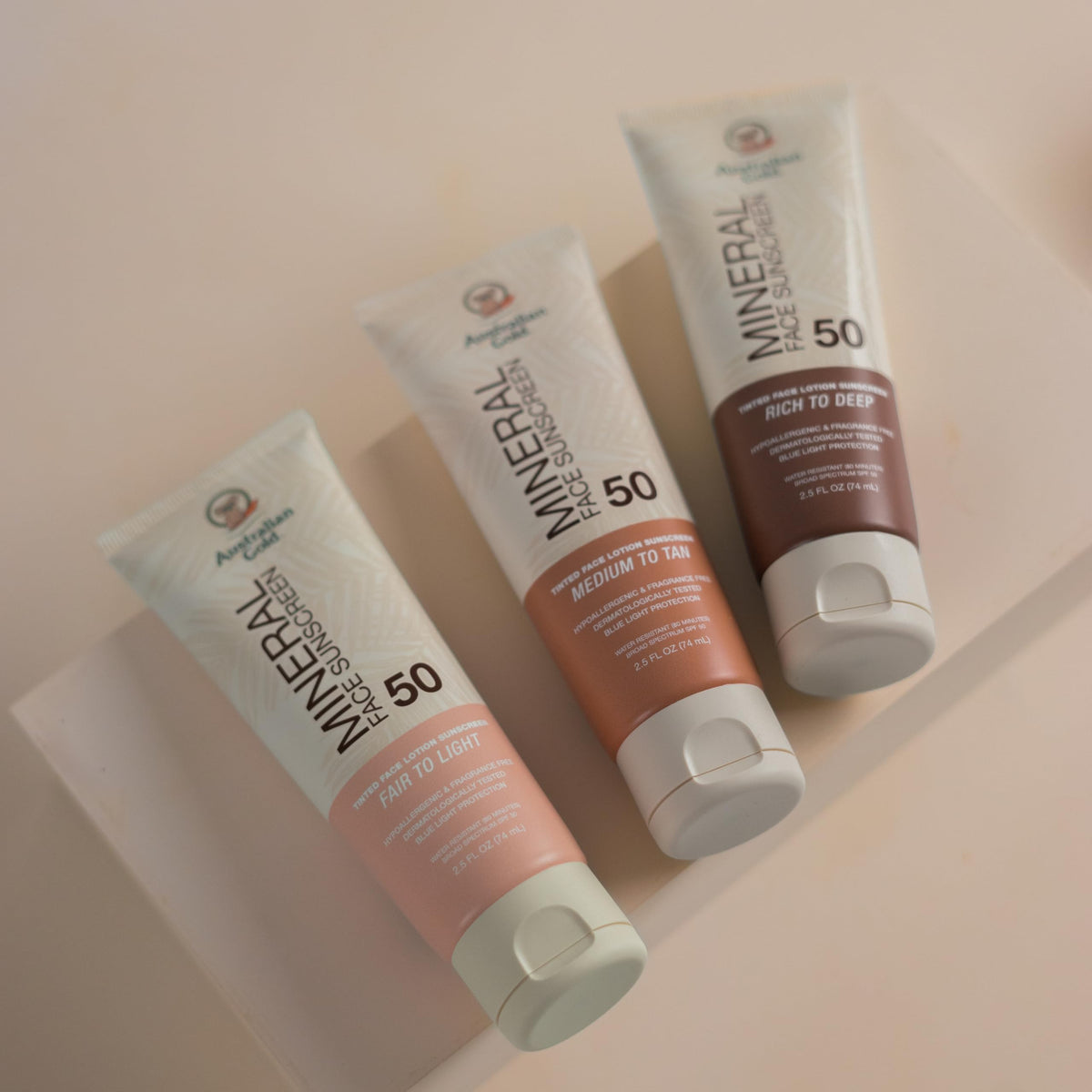 Australian Gold applied on skin showing soft-focus finish that blurs imperfections