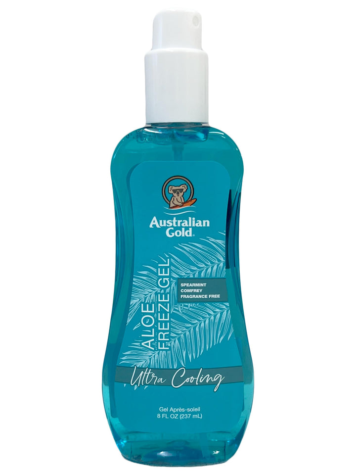 Australian Gold front packaging showing cooling aloe spray for quick relief