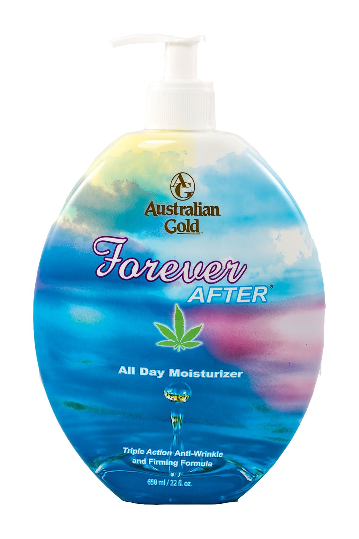Australian Gold front packaging 22 oz pump bottle showing size and easy dispensing benefit