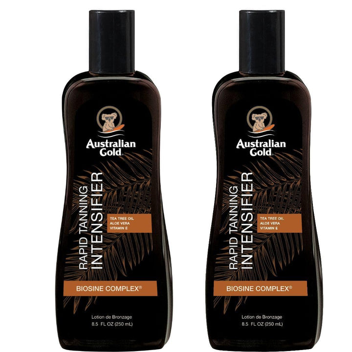 Australian Gold front packaging showing two 8.5 oz bottles and clear product branding for convenience