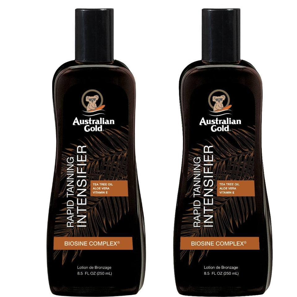 Australian Gold front packaging showing two 8.5 oz bottles and clear product branding for convenience