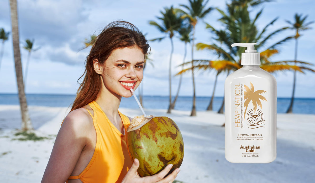 Australian Gold lotion absorbing into skin leaving a natural sheen