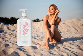 Australian Gold in a beach bag showing convenient on-the-go tan maintenance