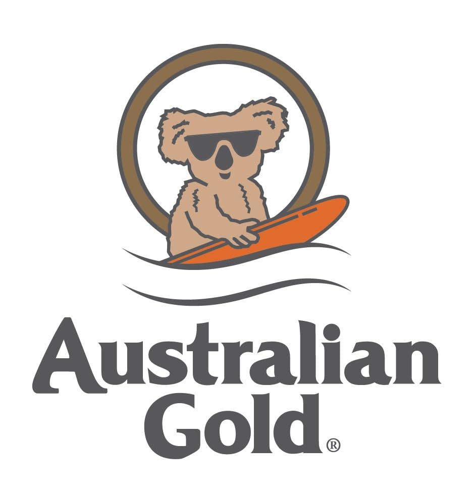 Australian Gold bottle on beach towel conveying tropical fragrance benefit