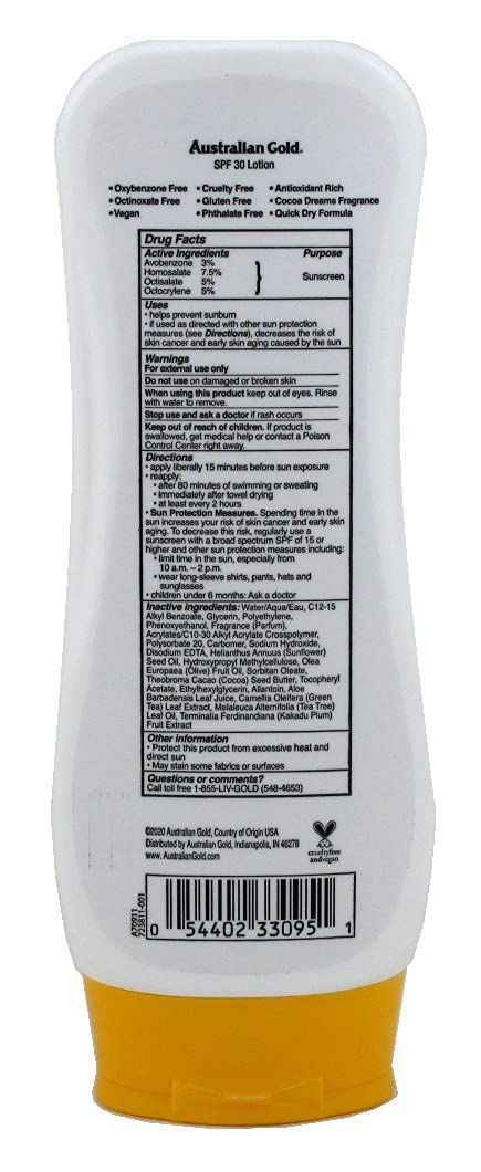 Australian Gold lotion texture close-up with visible green tea and hydrating finish