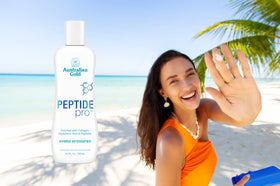 Australian Gold bottle on bathroom counter illustrating everyday tanning routine